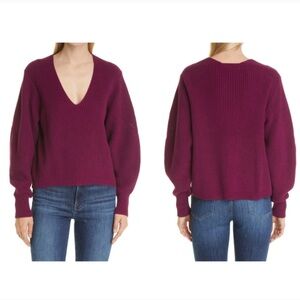 La Ligne Ribbed V-Neck Cotton Sweater | Plum | Size S